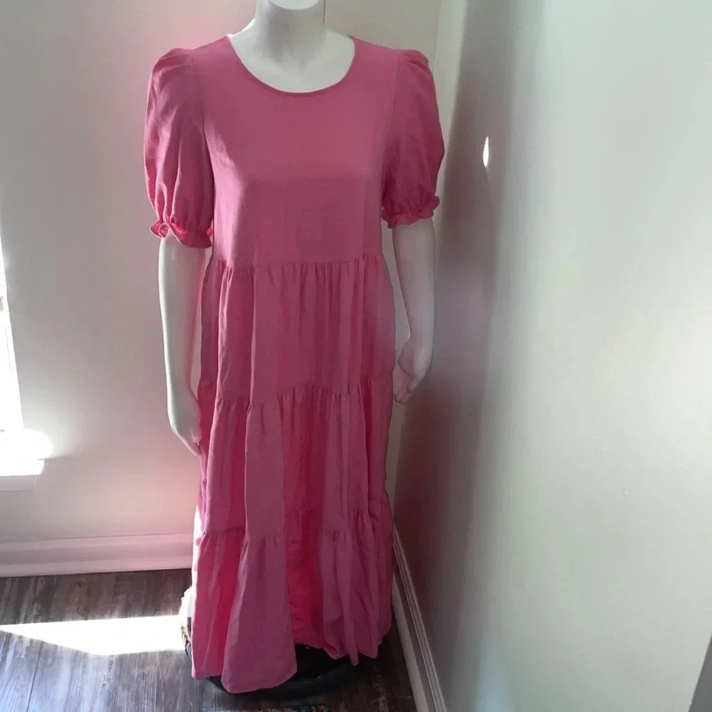 Petal & Pup Tiered Linen Maxi Dress Pink size 4 - Picture 3 of 8